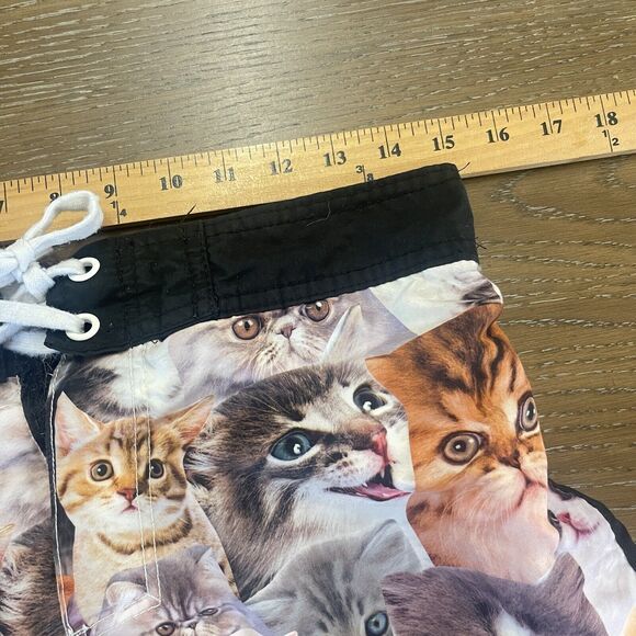 Bioworld Cat Print Swim Shorts Mens Medium Built in Brief AOP Lace Up Beach - Picture 10 of 12